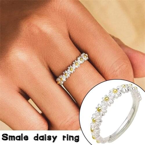 Vintage Daisy Rings For Women Cute Flower Ring Adjustable Open Cuff Wedding Engagement Rings Female Jewelry Bague