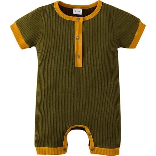 0-18 Months Infant Baby’s Short Sleeve Jumpsuit Summer Cozy Soft Contrast Color Round Neck Single-breasted Romper One-piece