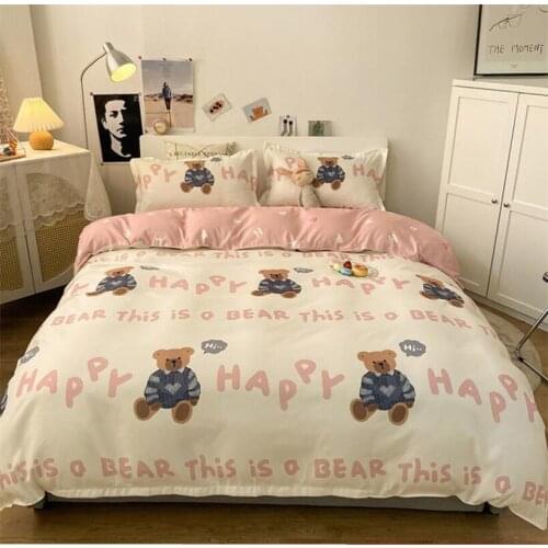 Bedding Set Home Textile Cyan Pink Bear Duvet Cover Pillowcase Bed Linen Sheet Kids Adults Quilt Covers Set King Queen Twin Full