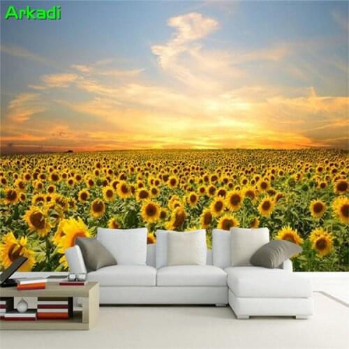 Beautiful idyllic hand-painted sunflower mural cafe restaurant living room romantic background wall home decoration painting