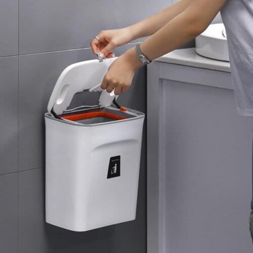Wall Mounted Trash Can Kitchen Cabinet Door Hanging Waste Basket Storage Garbage With Removable Liner For Home Rubbish Bin 2021