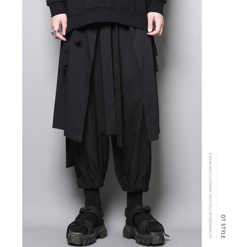 Small Band with false two dark department personality design loose trousers skirt qifen trousers men and women casual Trendy Pan