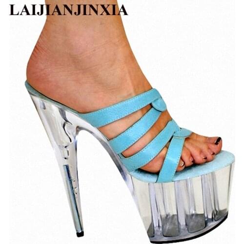 New 20cm Manufacturers selling lady ultra-high ribs with green open-toed sandals professional design style unique Dance Shoes