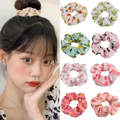 2021 New Colorful Wind Ins Fruit Large Intestine Hair Ring Peach Orange Kiwi High Quality High Elasticity Creative Hair Ring Dec