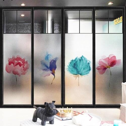 Custom Size Static Cling Window Film Grass Style Decorative Private Flowers Glass Foil For Bathroom Bedroom Kitchen Living Room