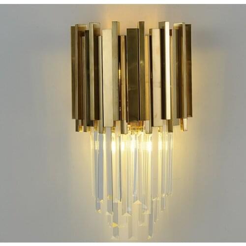 Post Modern Luster Crystal Luxury Wall Lamps Hotel Bedroom Bedside Iron Living Room Corridor Sconce Wall Lights Deco Fixtures