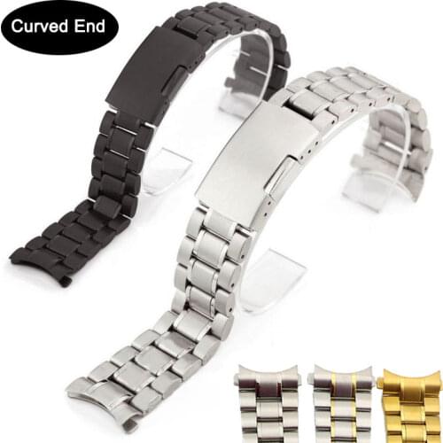 Solid Curved End 22mm 20mm Stainless Steel Watch Band Strap For Samsung Galaxy Watch Active2 46MM 44MM Black Watchband 18mm 24mm