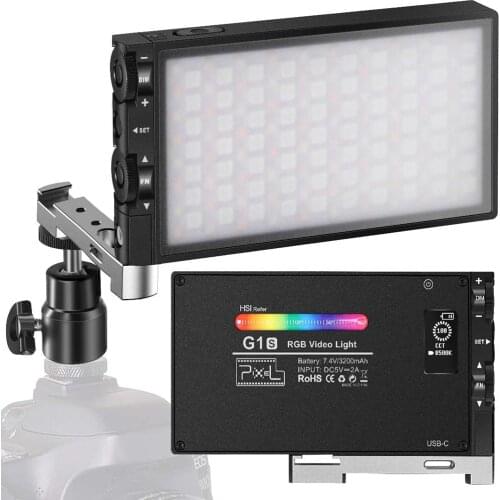 Pixel G1s RGB Video Light, Built-in 12W Rechargeable Battery LED Camera Light Full Color 12 Common Light Effects LED Video Light