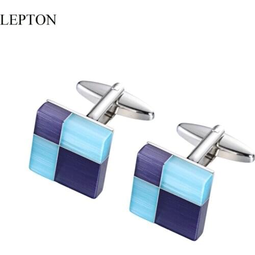 Low-Key Luxury Cat Eye Stone Cufflinks for Mens Shirt Cuffs Cufflink High Quality Square Blue Sandstone Cuff Links Best Gifts