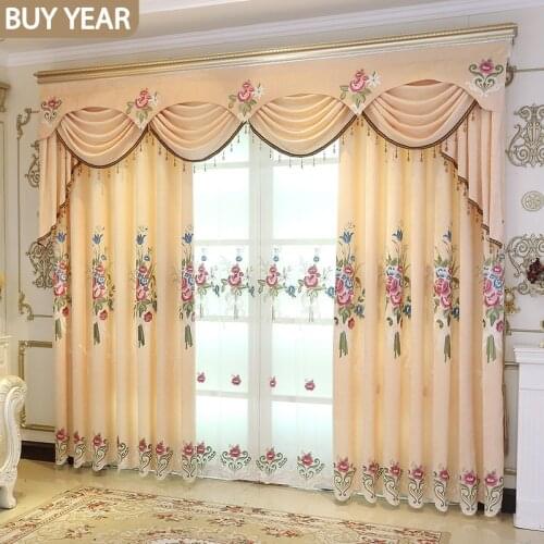 European Style Curtains for Living Dining Room Bedroom Light Luxury Chenille Embroidery Curtains Valance Curtains Window
