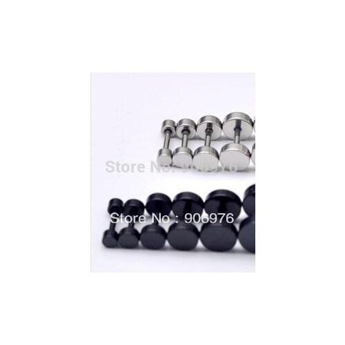 Titanium circle stud earring fashion hiphop Men black titanium earrings dumbbell earring Fake Ear Plug 3-12mm 316l Stainless ste