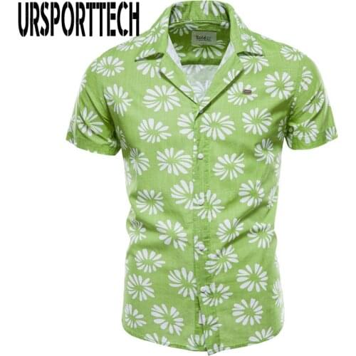 URSPORTTECH New Fashion Men Shirt Short Sleeve Floral Shirt Men Blouse Plus Size Shirt Men Business Casual Slim Fit Clothing