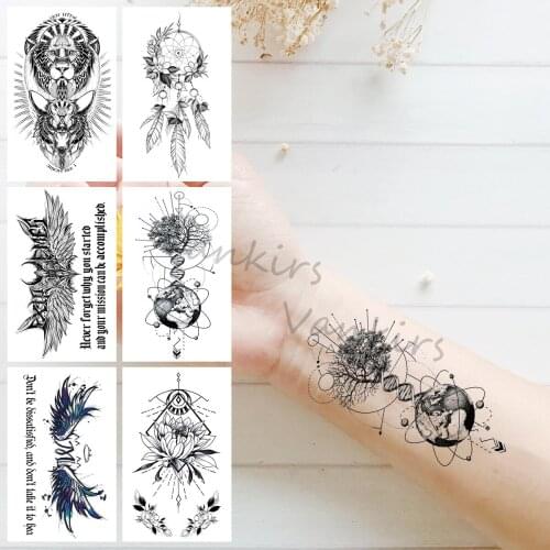 Star Space Planet Tree Temporary Tattoos For Women Men Dream Catcher Wings Henna Lion Fake Tattoo Sticker India Arm Leg Tatoos