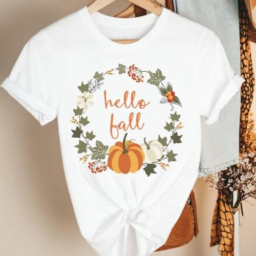 Women Flower Flower Happy Fall Autumn Halloween Thanksgiving Cartoon Ladies Clothes Tshirt Female Graphic Print Tee Top T-shirt