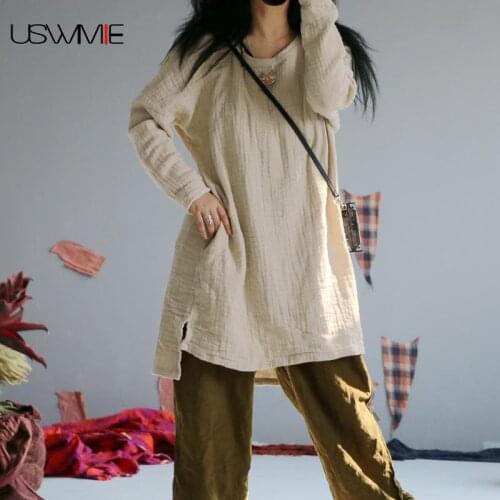 Long Sleeve Shirt Women Retro Thick Simple Casual O-neck Batwing Sleeve Vintage Solid Color T Shirt Women Pullover