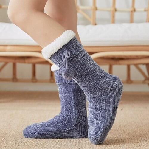 Ladies Cute Casual Thick Warm Winter Antiskid Floor Socks Women Knitted Acrylic Fleece Non-slip Thermal Indoor Bedroom Crew Sock