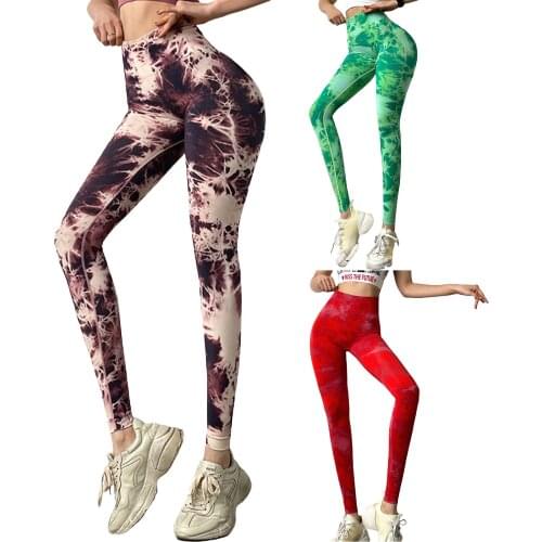 Women’s Sexy Tight Sport Pants Fashion Tie-dye Printing High-waist Seamless Yoga Bottoming Pants