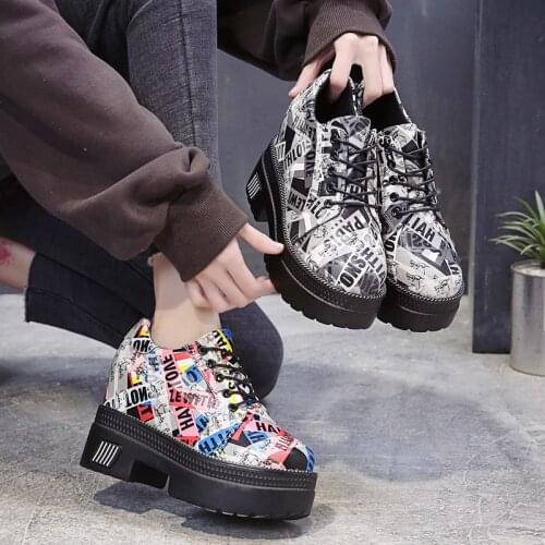 2021 Brand New Female Lolita Cute Mary Janes Pumps Platform Wedges High Heels womens Graffiti Sweet Gothic Punk Shoes Woman 34