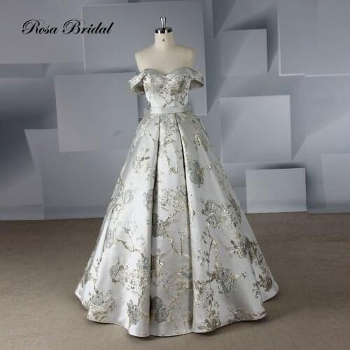 Rosabridal A line Wedding Dress 2019 cutting Satin Off Shoulder sweetheart Lace Up Bridal Gown With court train