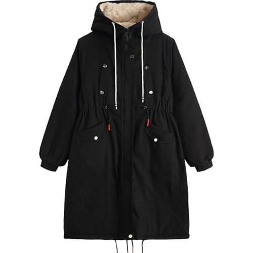 2020 New Womens Autumn Winter Trench Coats Large Size Warm Lambskin Cotton Coat female Windbreaker Overcoats V1211
