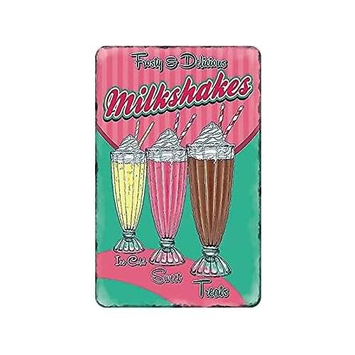 Retro Sign Milksshakes Ice Cold Treats Vintage Metal Tin Sign - Home Decor Bar Man Cave Garage Decor Restaurant Decor Room