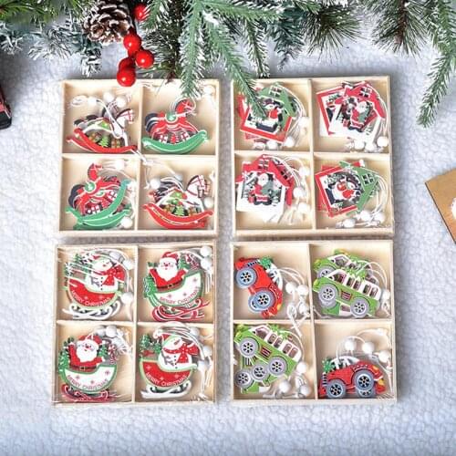 12PCS Christmas Wooden Pendant Xmas Tree Ornaments Christmas Decorations Christmas Charm Boxed for Home New Year Gifts