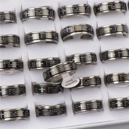 36pcs/lot Mens Serenity Lords Prayer Stainless Steel Spinner Rotate Rings For Women Christian Jewelry