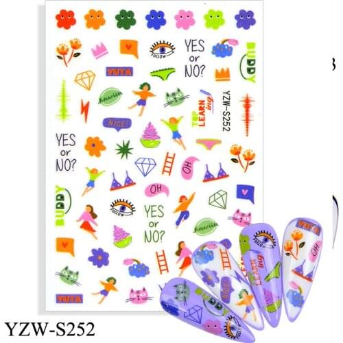 3D Stickers for Nails Self-Adhesive Sticker Slider Small Floral Girl Ladder Design Nail Art Decorations Nail Foil Accessories