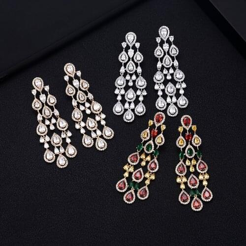 Accking Trendy clear white Water Drop Cubic Zirconia WomenTassel Earring Brazil Style Drop Earring Brincos Bijoux Gifts
