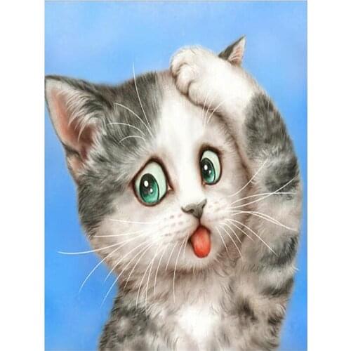 5D DIY Diamond Painting Cartoon Funny Cat Cross Stitch Kit Mosaic Art Rhinestone Picture Home Decoration FH1196