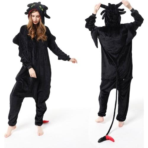Anime Night Fury Toothless Cosplay Costume Adult Unisex Flannel Plush Kigurumi Pajamas Jumpsuits
