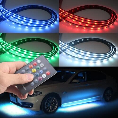 XINFOK Car LED Light Strips 90x120 cm Red Blue White Bluetooth Connection APP Control/ RF Remote Controller Decorative Lamps