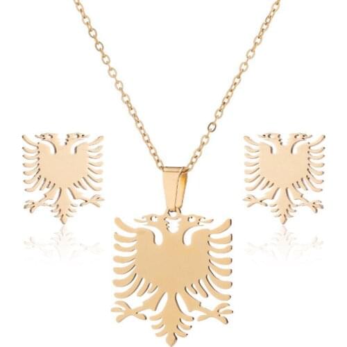 BAECYT Retro Fashion Simple Stainless Steel Albanian Eagle Necklace And Earrings For Women Jewelry Gifts, Collar Stud Earrings