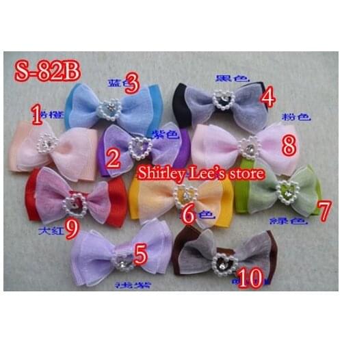 Wholesale --800 X (2X4cm) Double Layer Grosgrain Ribbon Bow with Pearly Heart & Crystal,Mix 10 colors