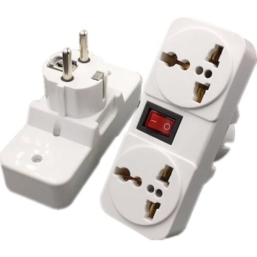 White Portable 250V 6/10A universal travel adaptor socket Europe extension socket power converter plug with on off light switch
