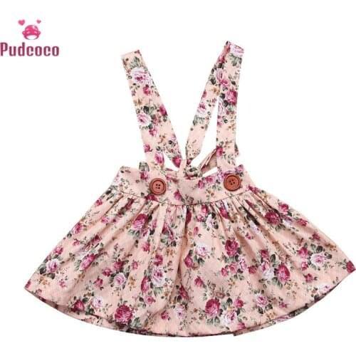 Toddler Kids Baby Girls Floral Printing Sleeveless Tutu Skirt with Suspender Overalls Newborn Clothes Party Bib Straps Skirts