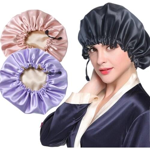 1Pcs double-layer waterproof thickened shower cap upgrade adjustable female soft silk dual-use bath cap night cap