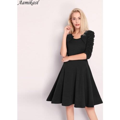 Elegant Faux Jacket Summer Dress Women Three Quarter O-Neck Casual Pleated Tunic Office Knitted Dresses Vestidos De Festa
