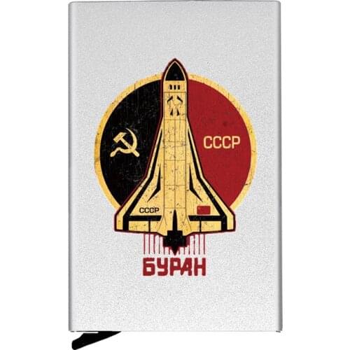 Classic Fashion Metal Men Women Credit Card Holder High Quality CCCP БУРАН Space Shuttle Printing Travel ID Case Aluminum Box