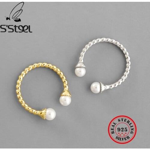 SSTEEL Pearl Open Ring Women Rings 925 Sterling Silver Gold Bague Argent Massif Pour Femme Anillos De Plata Womens Jewellery