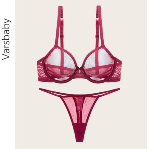 Varsbaby Lace Lingerie Set Sexy Womens bra set See Through Bra Seamless Thong Black Lingerie Bra Set Underwear Set