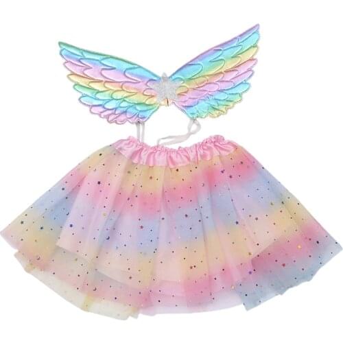 Fairy Princess Skirt Set Dress Up Costume with Tutu Skirt Butterfly Wing for Girls Birthday Halloween Cosplay Party