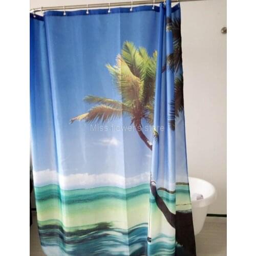 Sea Sky Coco Palm Scenery Shower Curtain Bathroom Waterproof Mildewproof Polyester Fabric With 12 Hooks 180*200cm