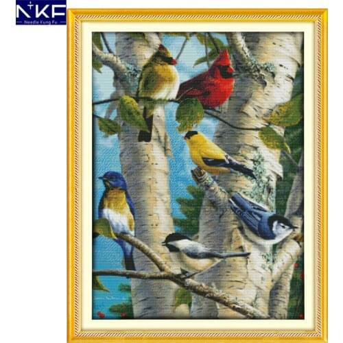 NKF Birch Birds In The Tree Cross Stitching Handmade Craft Needlework Cross-Stitch Embroidery Kit Cross Stitch for Home Decor