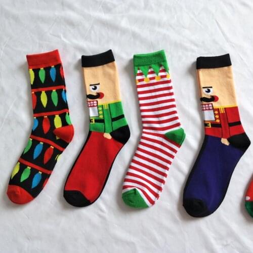 Men Cute Christmas Cartoon Socks Candleholder Casual Cotton Autumn Winter Knee-High Socks Happy Socks Harajuku Calcetines
