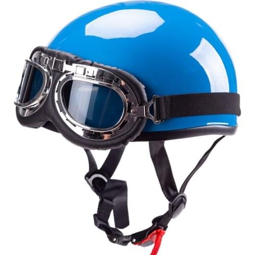 Free Gift Goggles Motorcycle Helmet Blue German Motorbike Open Face Half Helmet Chopper Biker Pilot Scooter Cruiser Moto Helmet