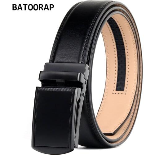 BATOORAP Mens Genuine Leather Belt Black Cool Formal Waist Dress Strap Male Alloy Buckle Designer Belts Men Fashion Jeans Strap
