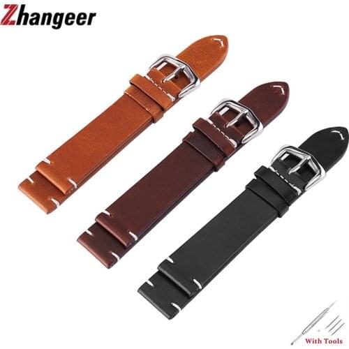 Cowhide Leather Watchband 18mm 19 20 21 24mm 22mm Straps Vintage Oil wax Wristband Suitable for DW watches galaxy watch gear s3