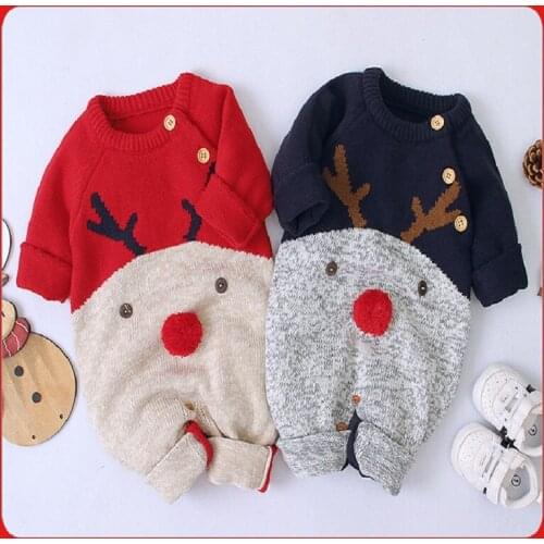 Christmas Baby Girl Clothes Kids Newborn Baby Boy Infant Deer Romper Knitted Warm Jumpsuit Xmas Costumes sweaters