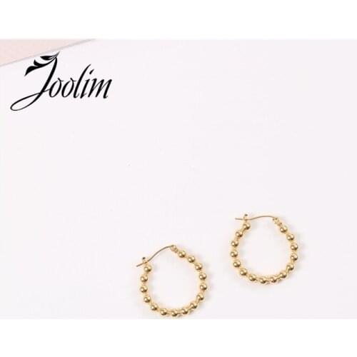 Joolim Gold Bead Stainless Steel Hoop Earring Trendy Costume Jewelry